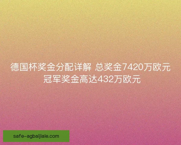 德国杯奖金分配详解 总奖金7420万欧元 冠军奖金高达432万欧元