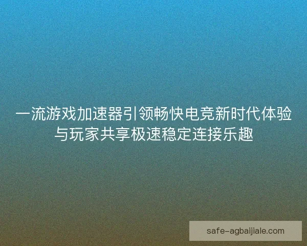 一流游戏加速器引领畅快电竞新时代体验与玩家共享极速稳定连接乐趣